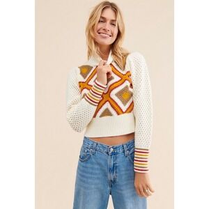 Glamorous Granny Square‎ Crochet Sweater XS Retro Whimsical Artsy Cottagecore